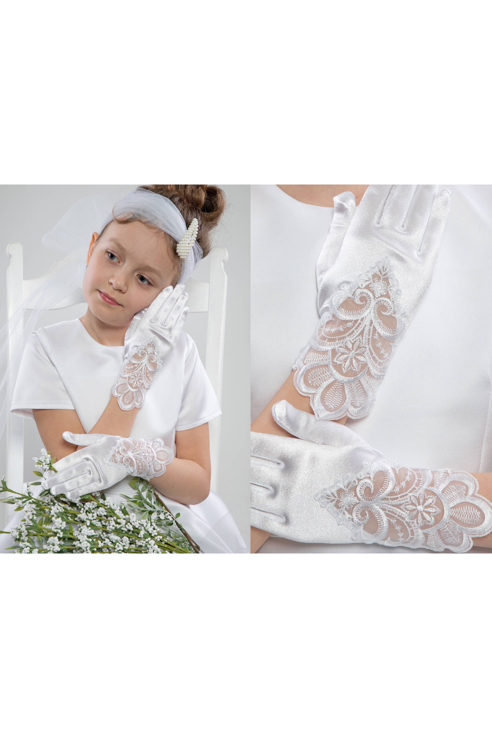 Rękawiczki komunijne klasyczne UK-Nr6a - obraz 1