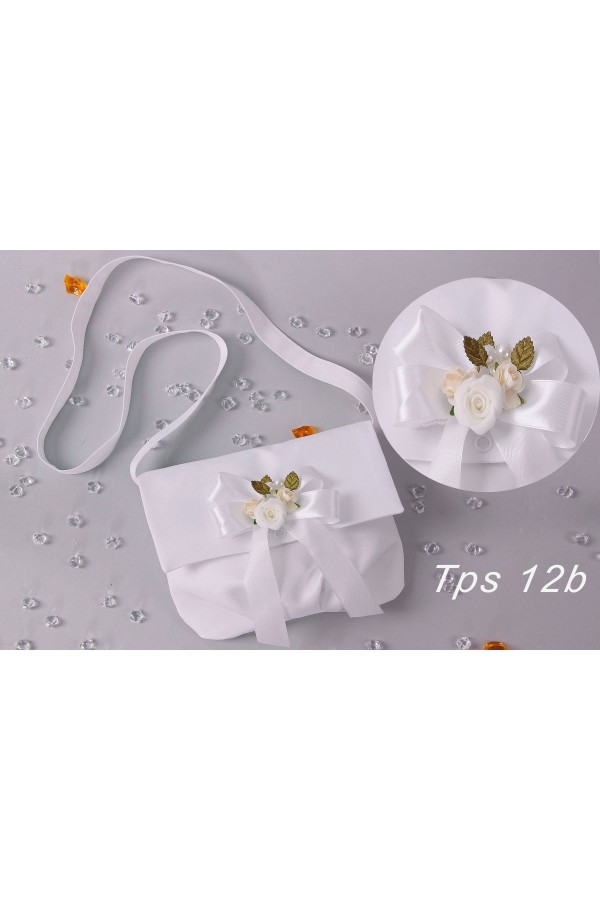 Torebka komunijna satynowa z bukietem na pasek - obraz 1