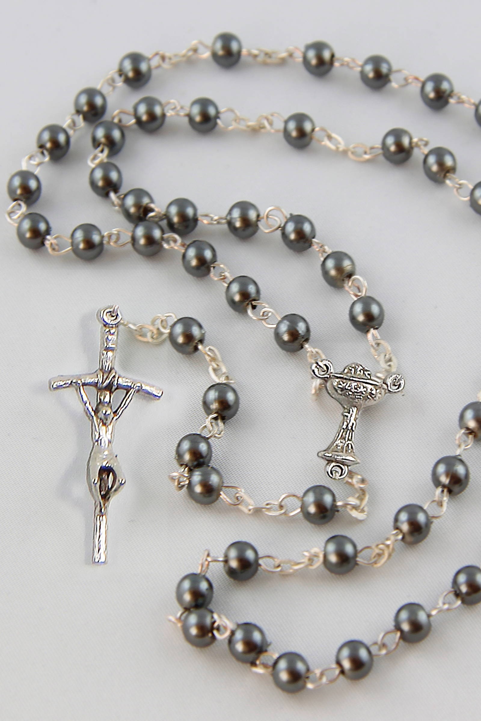 Różaniec komunijny - perełka grafit UK-PG - obraz 0