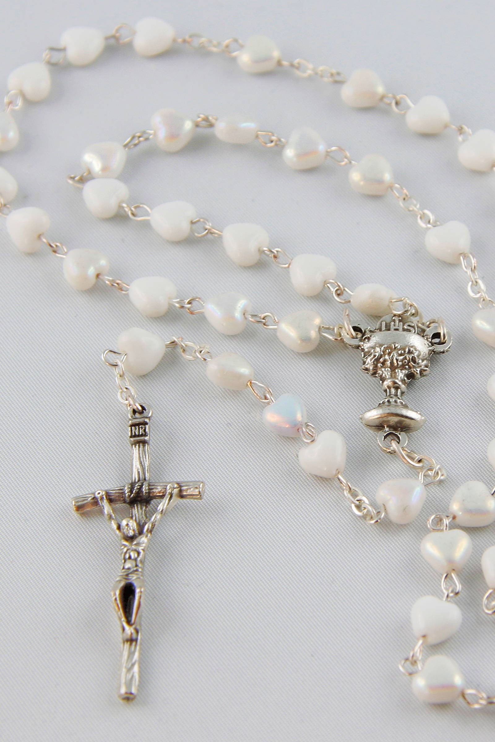 Różaniec komunijny - serce biały UK-SB - obraz 0