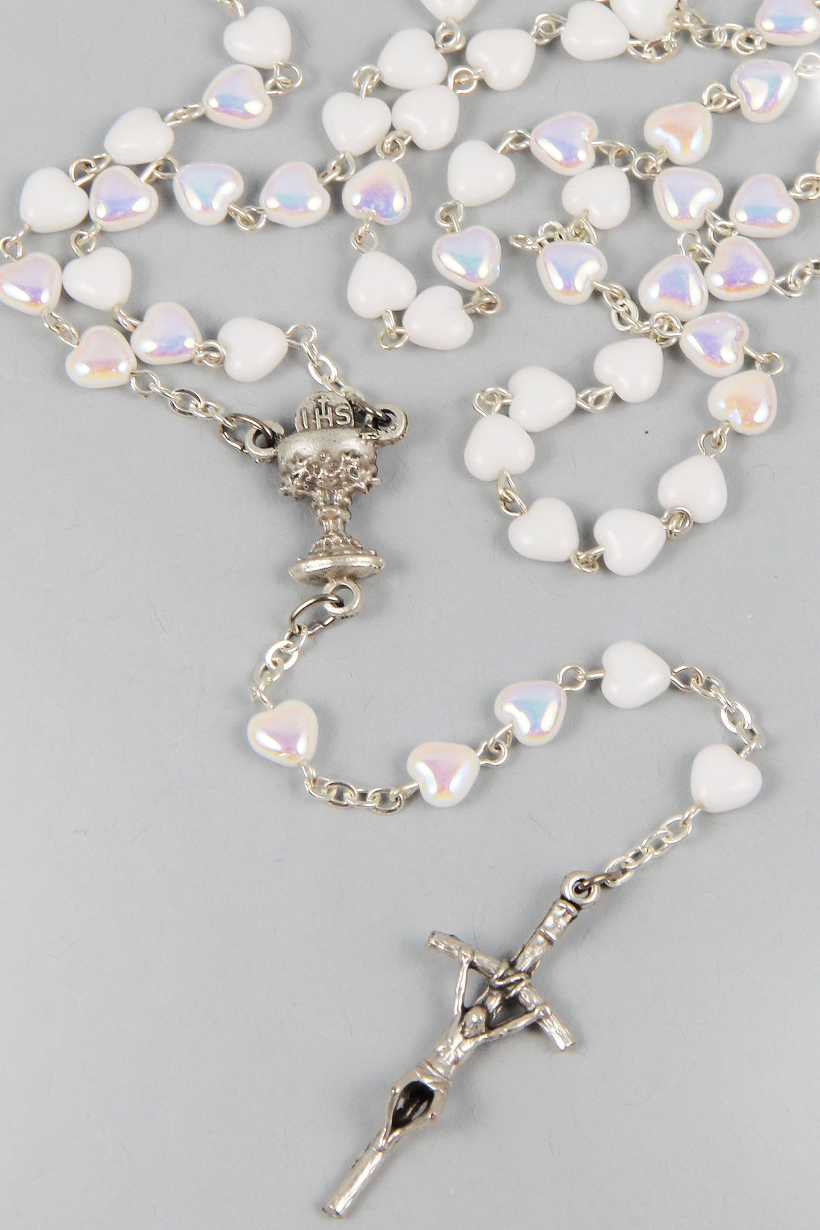 Różaniec komunijny - serce biały UK-SB - obraz 1