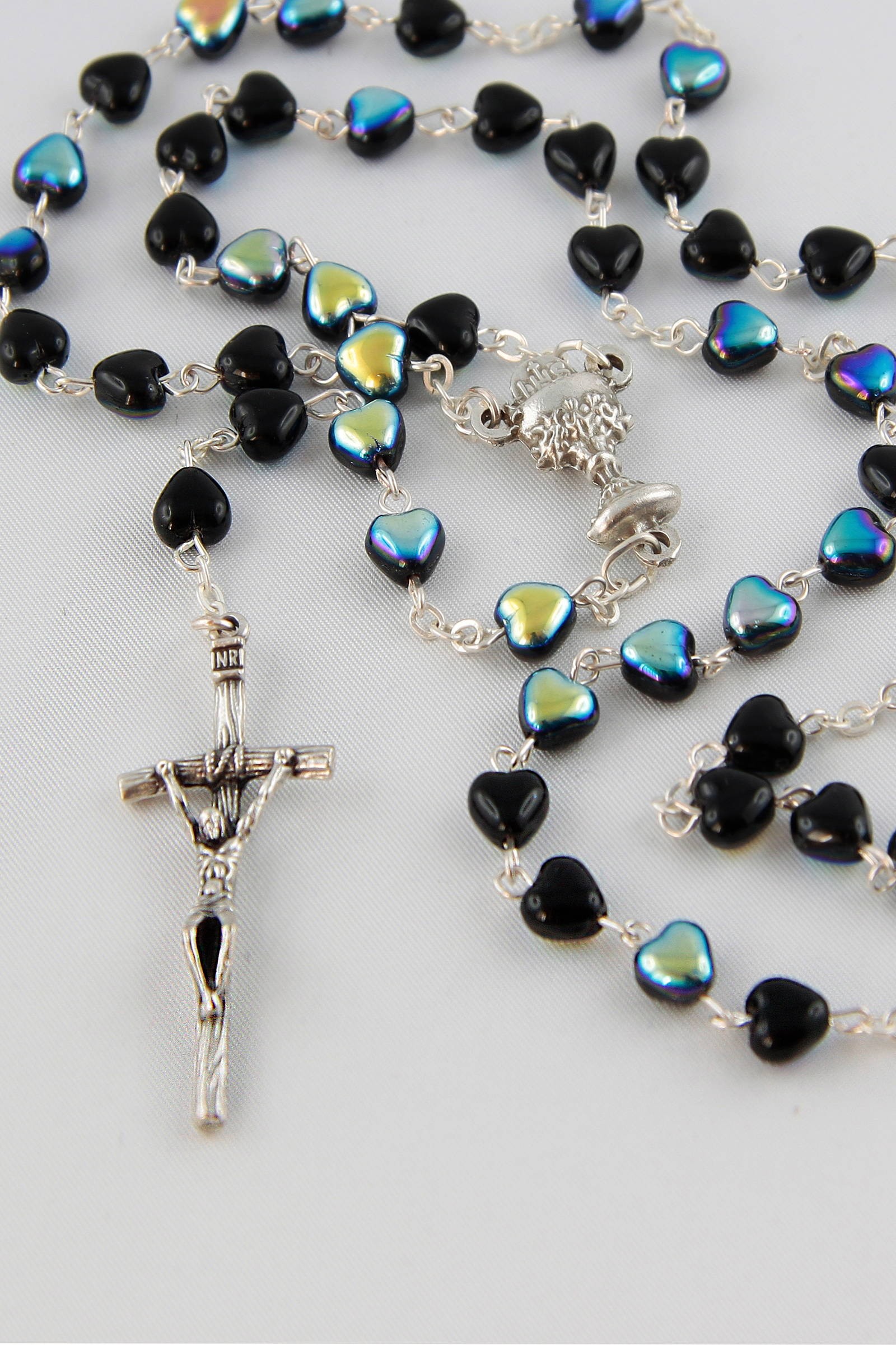 Różaniec komunijny - serca hematyt UK-SHC - obraz 0