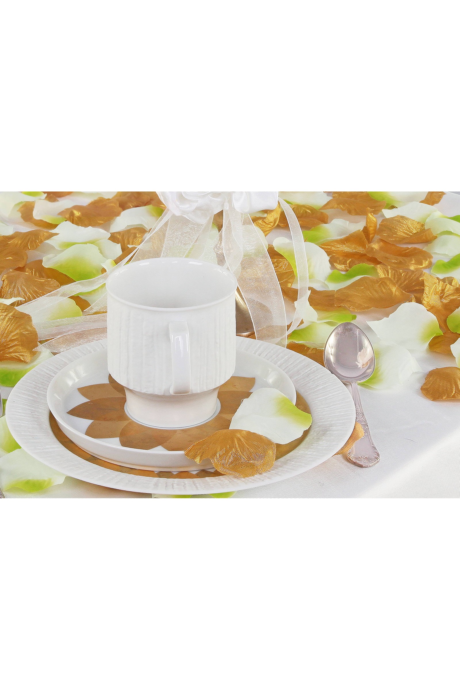 Komunijne ozdoby stołu - zestaw złote i zielone płatki róż - obraz 1