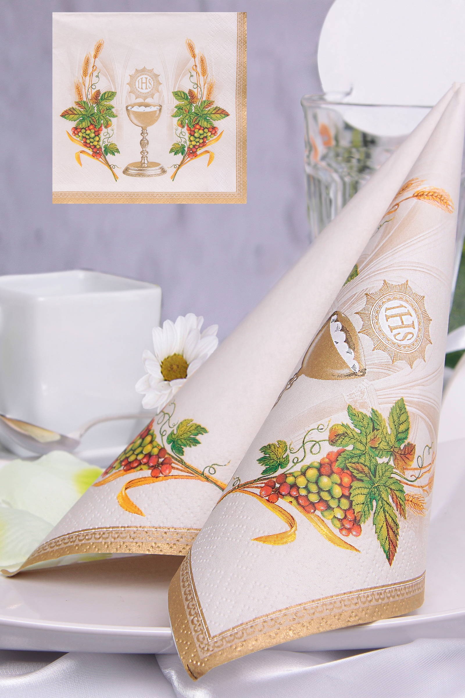 Serwetki komunijne 1 - motyw kwiatowy - obraz 0