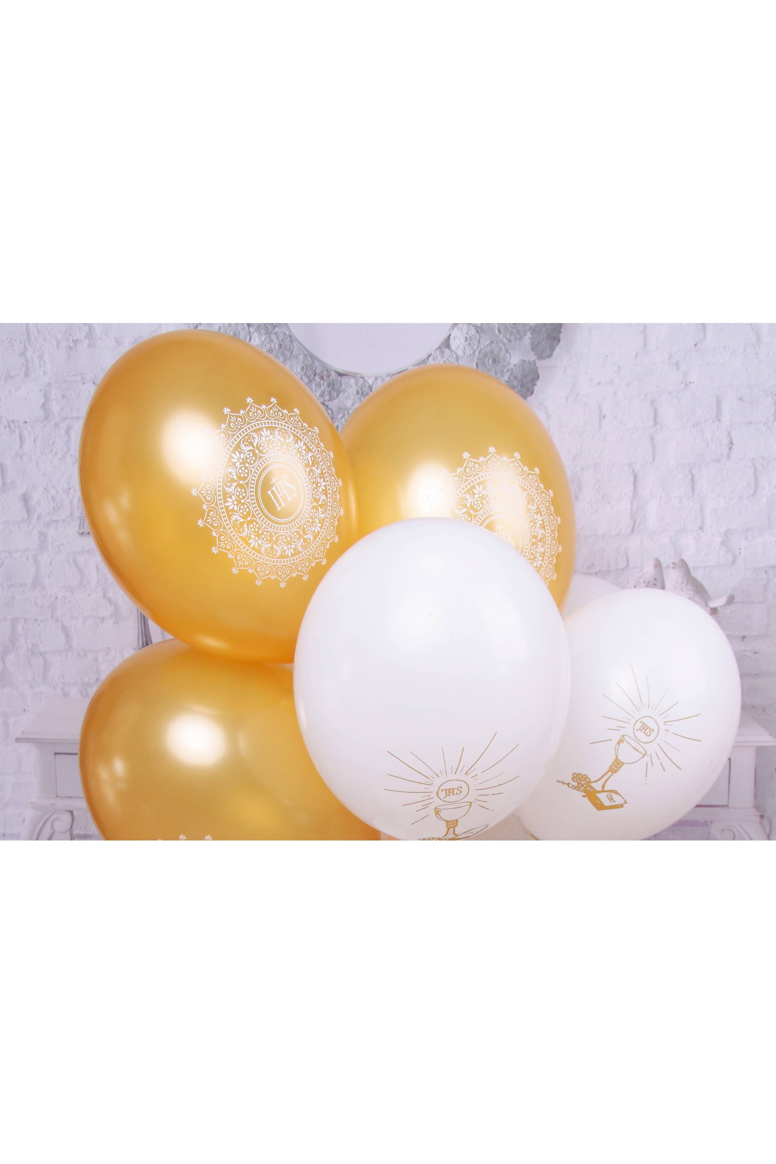 Komunijne balony - biało-złote - obraz 0