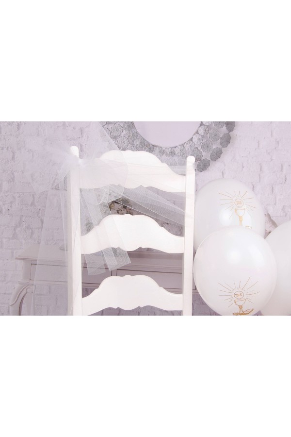 Ozdoba komunijna tiul na krzesło - biała - obraz 2