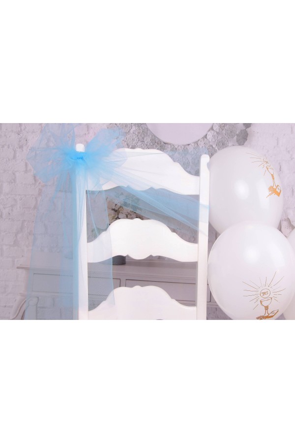 Ozdoba komunijna tiul na krzesło - niebieska - obraz 2