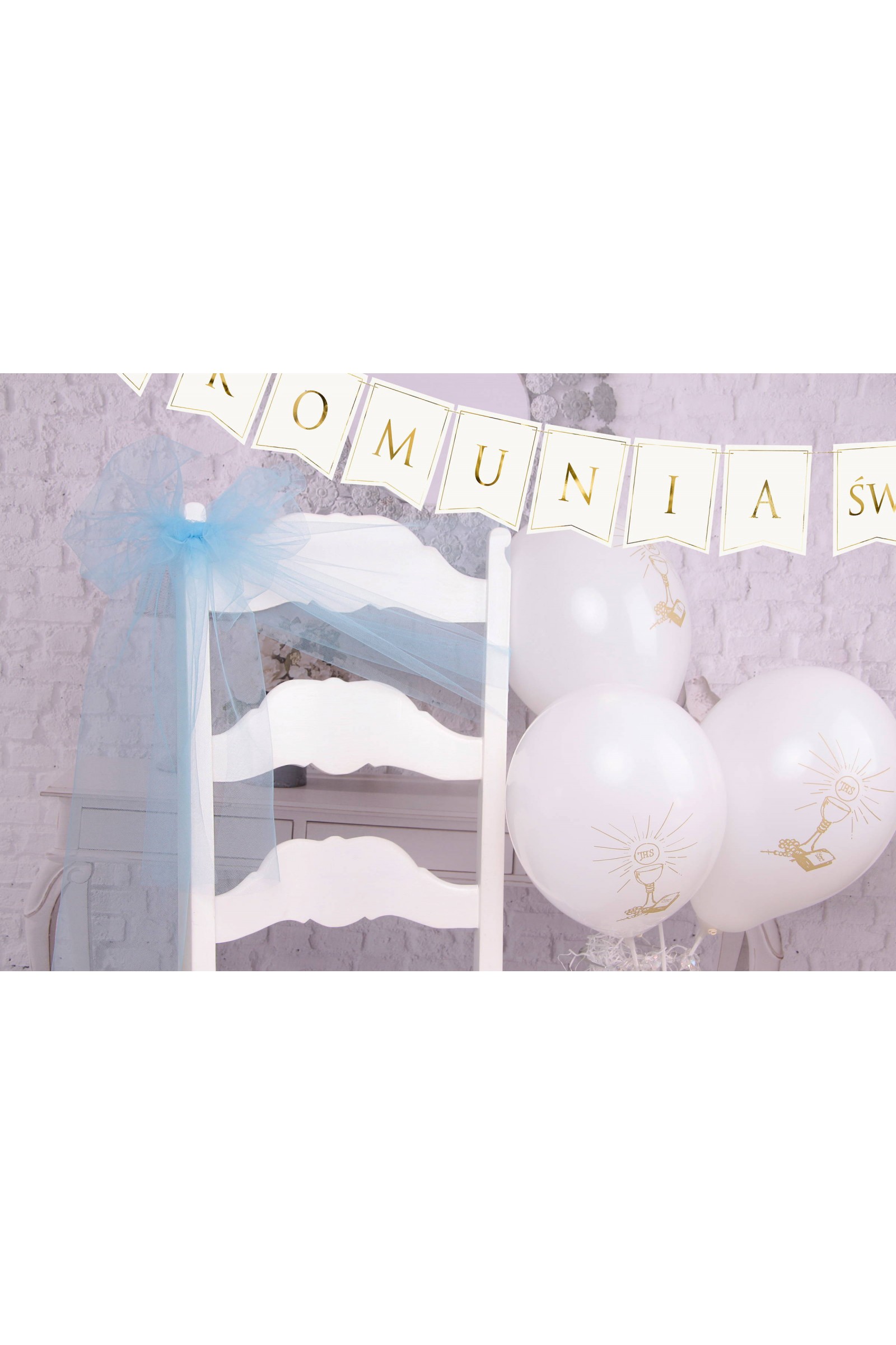 Ozdoba komunijna tiul na krzesło - niebieska - obraz 3