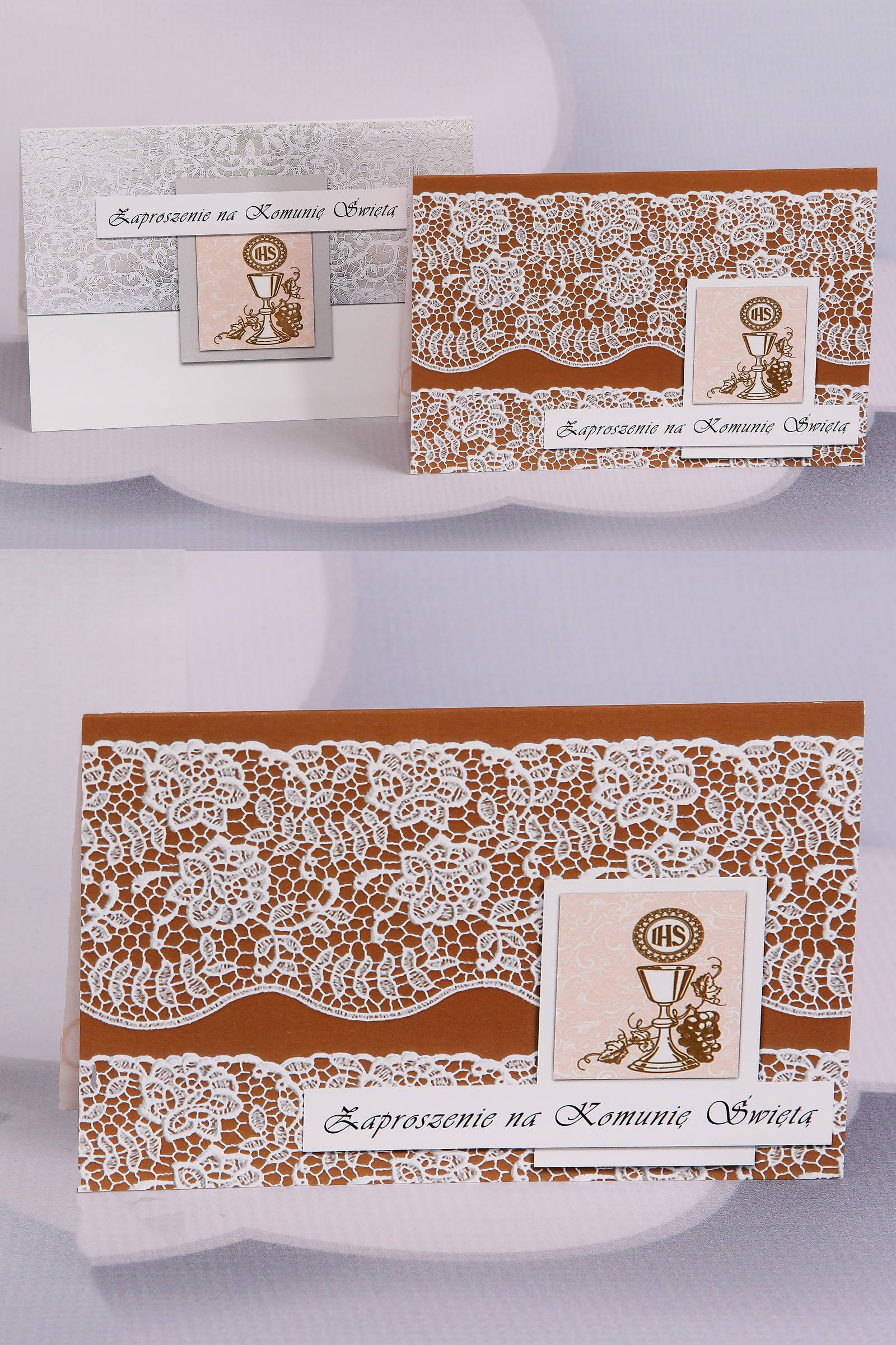Personalizowane zaproszenia komunijne popularne - Koronka 1 (a,d) - obraz 0