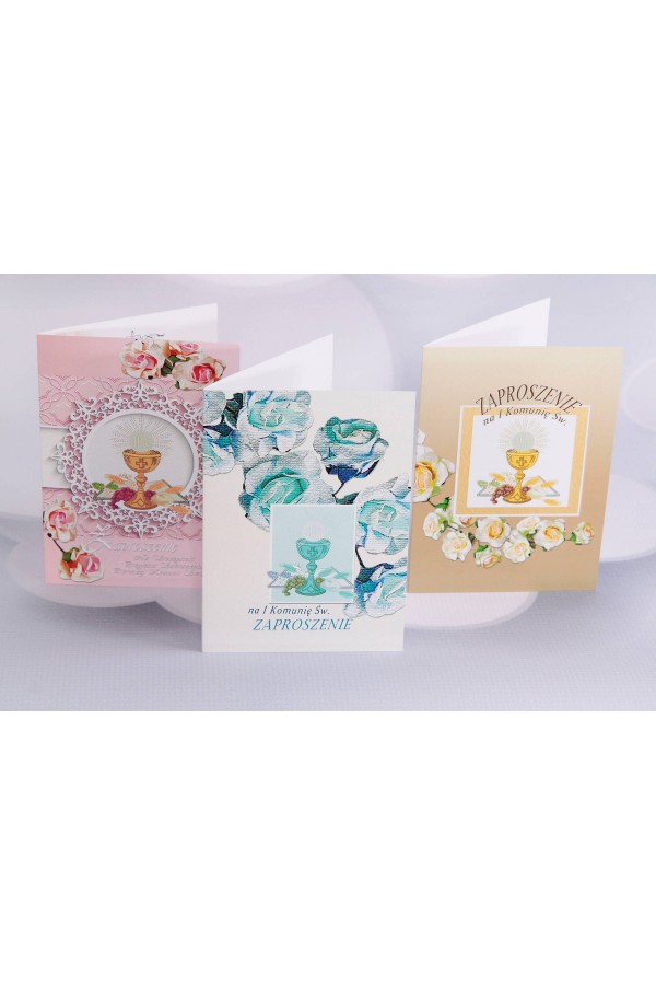 Personalizowane zaproszenia komunijne popularne - Rosa 1 (a,b,c) - obraz 1