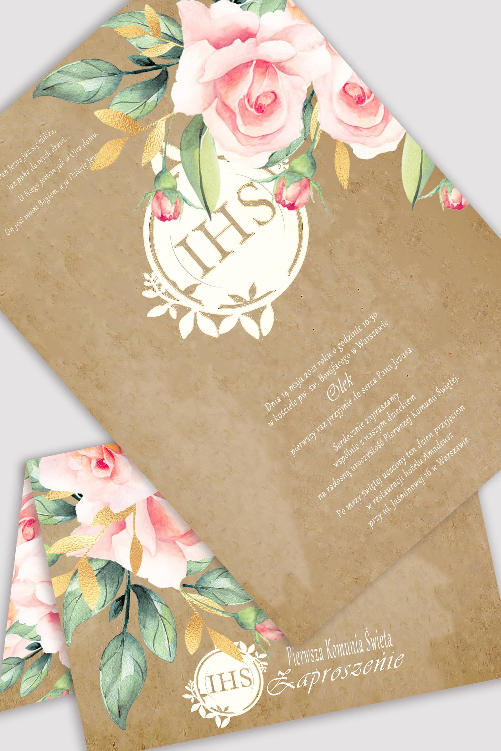 Personalizowane zaproszenia komunijne z zestawów - Pergaminowy bukiet - obraz 0