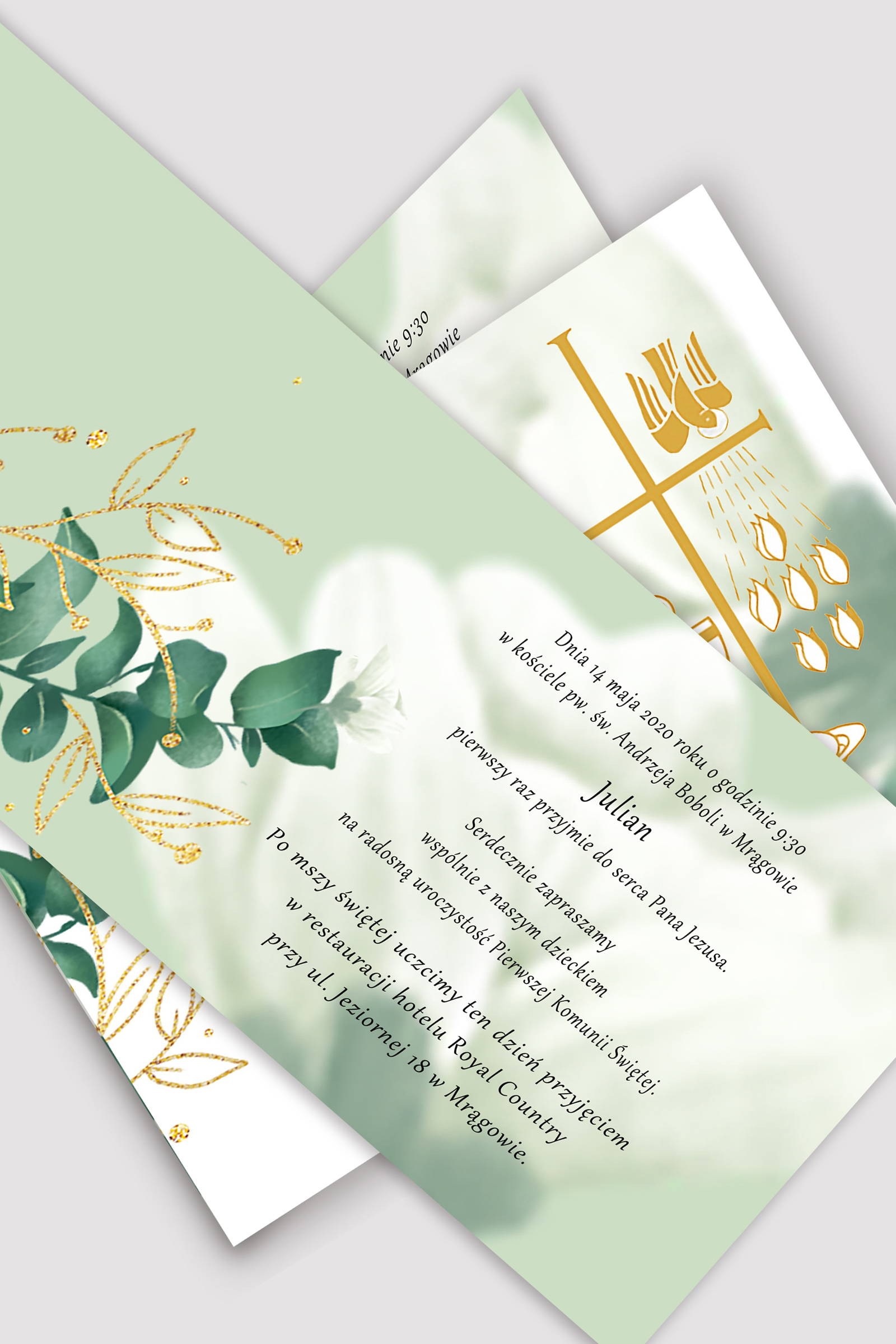 Personalizowane zaproszenia komunijne z zestawów - Biały płatek - obraz 0