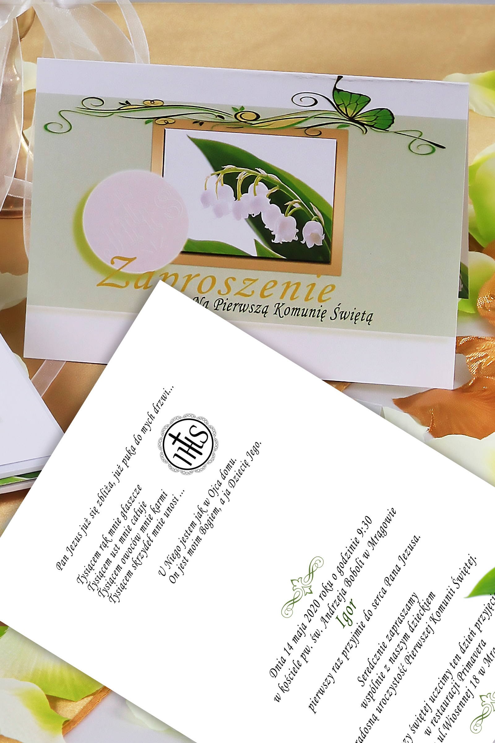 Personalizowane zaproszenia komunijne z zestawów - Konwalia - obraz 0