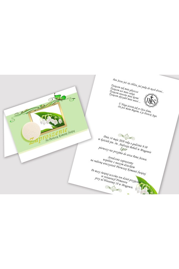 Personalizowane zaproszenia komunijne z zestawów - Konwalia - obraz 2