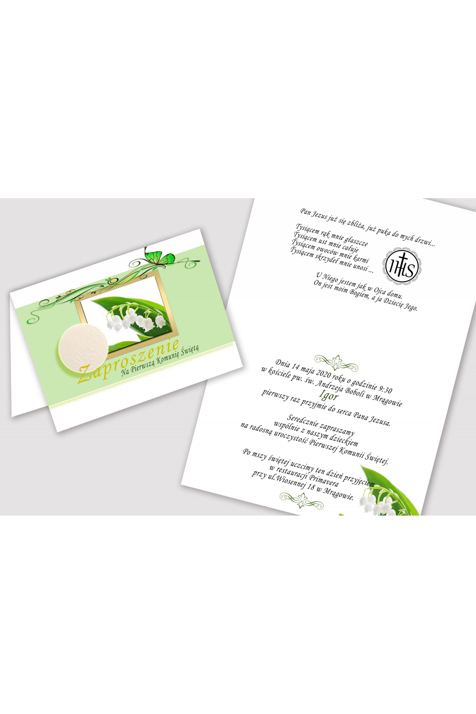 Personalizowane zaproszenia komunijne z zestawów - Konwalia - obraz 2