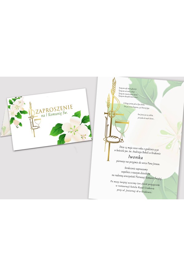Personalizowane zaproszenia komunijne z zestawów - Świeżość poranka - obraz 2