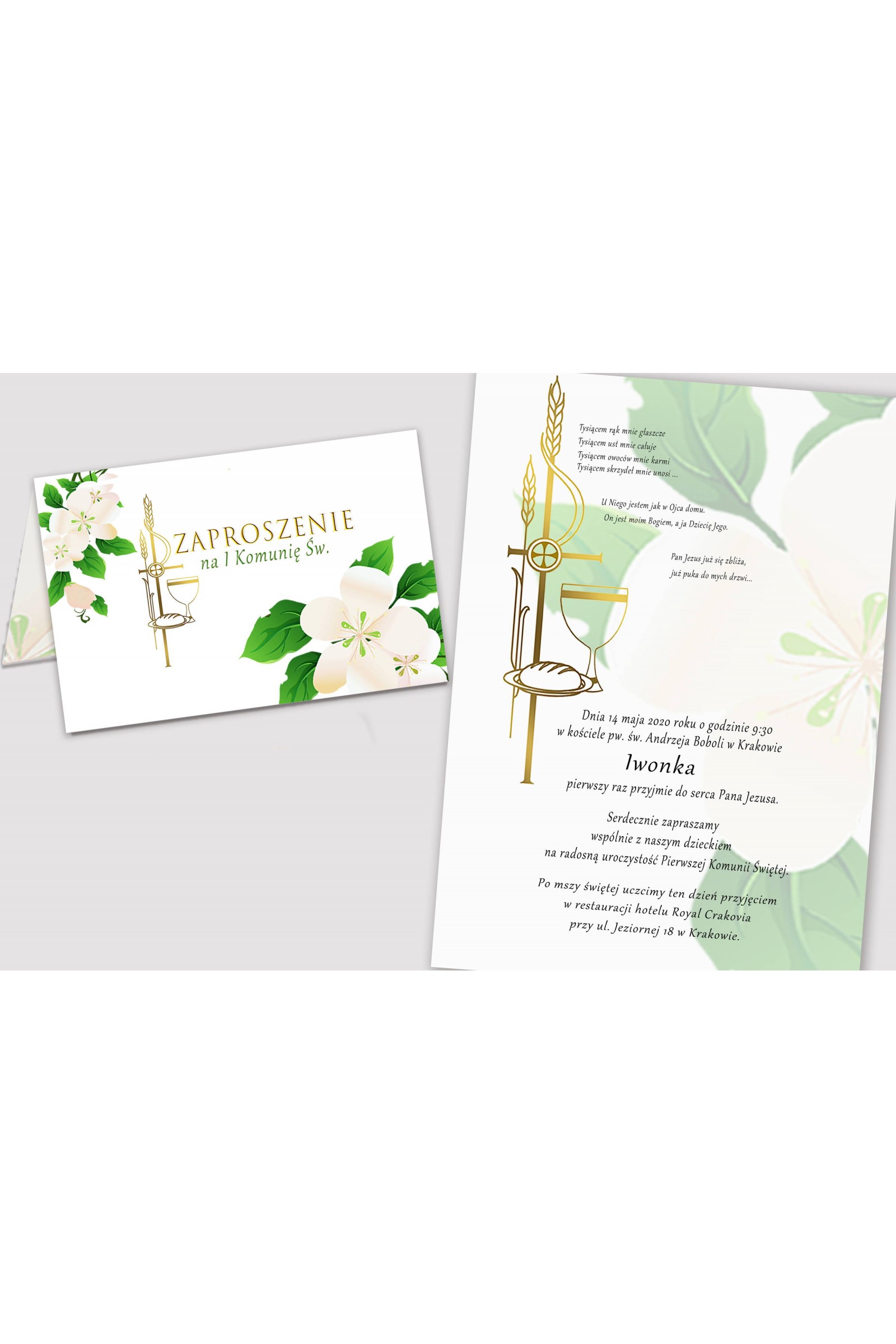 Personalizowane zaproszenia komunijne z zestawów - Świeżość poranka - obraz 2