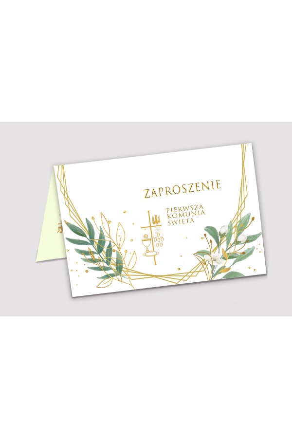 Personalizowane zaproszenia komunijne z zestawów - Złoto i gałązki - obraz 1