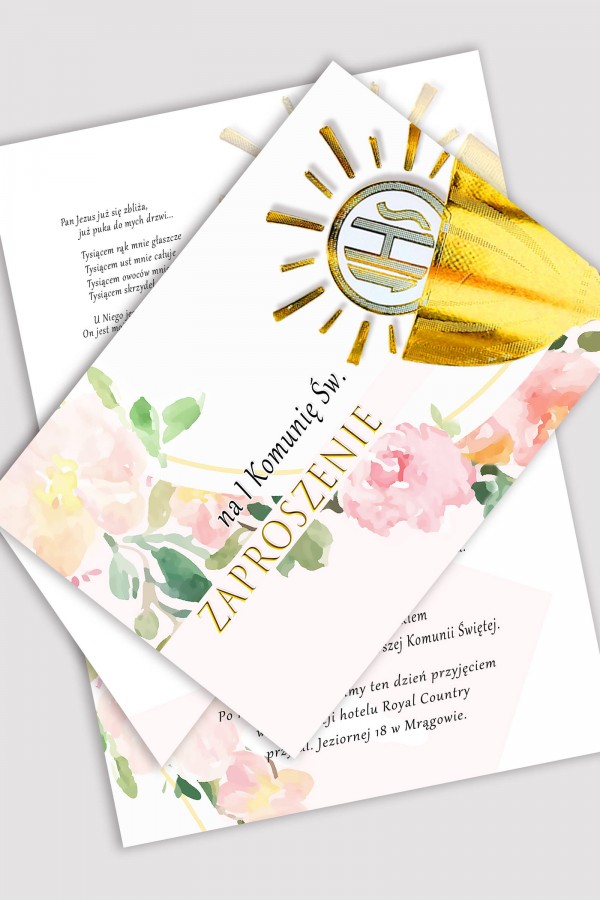 Personalizowane zaproszenia komunijne z zestawów - Akwarelka różowa - obraz 2
