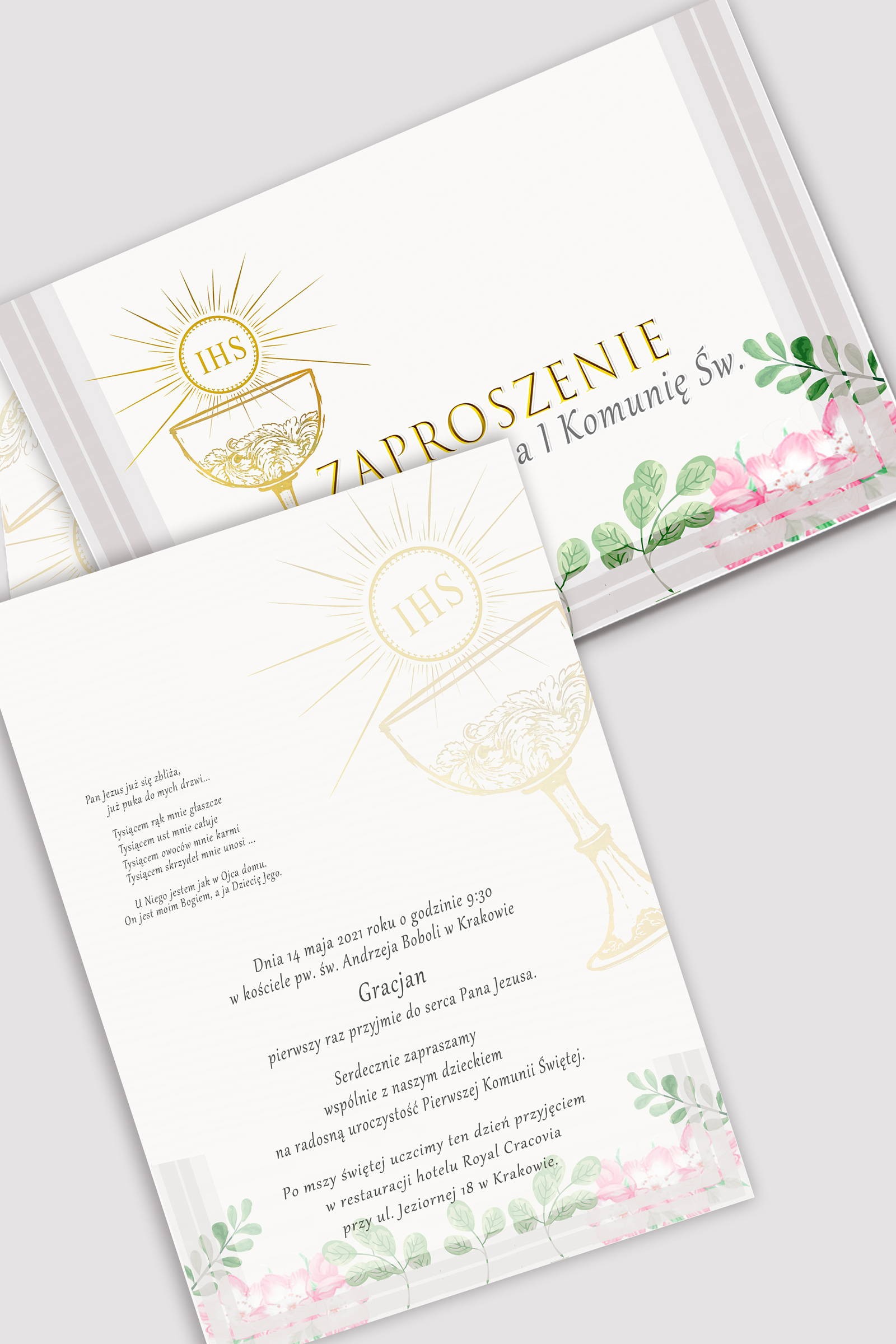 Personalizowane zaproszenia komunijne z zestawów - Fiołki akwarelka - obraz 0