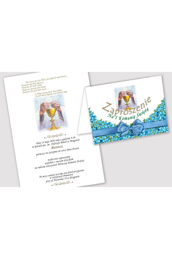 Personalizowane zaproszenia komunijne z zestawów - Niezapominajka - obraz 2