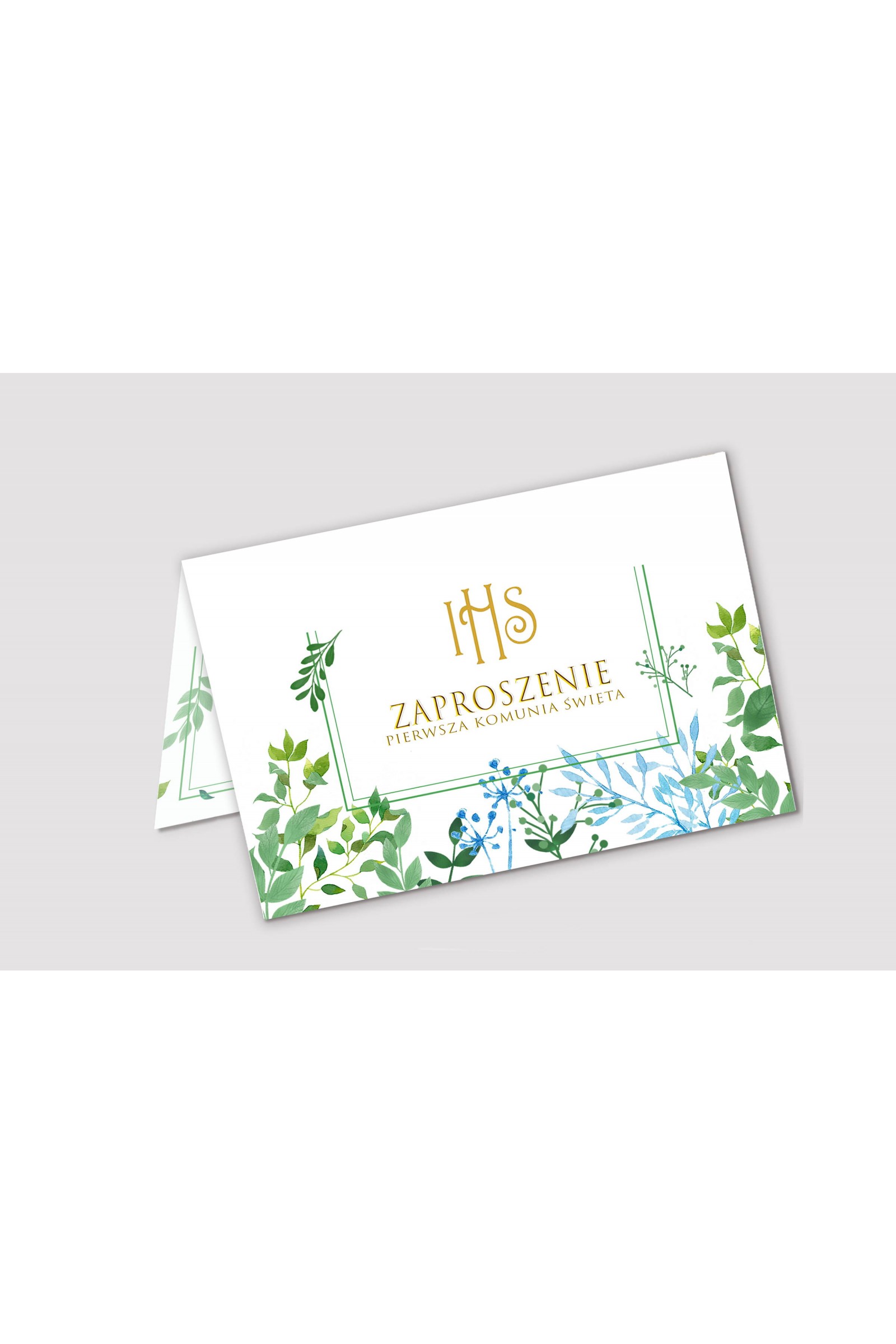 Personalizowane zaproszenia komunijne z zestawów - Wiosenne listki - obraz 1