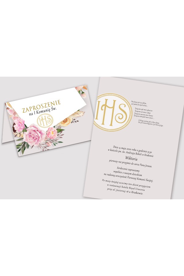 Personalizowane zaproszenia komunijne z zestawów - Piwonia i róża - obraz 2