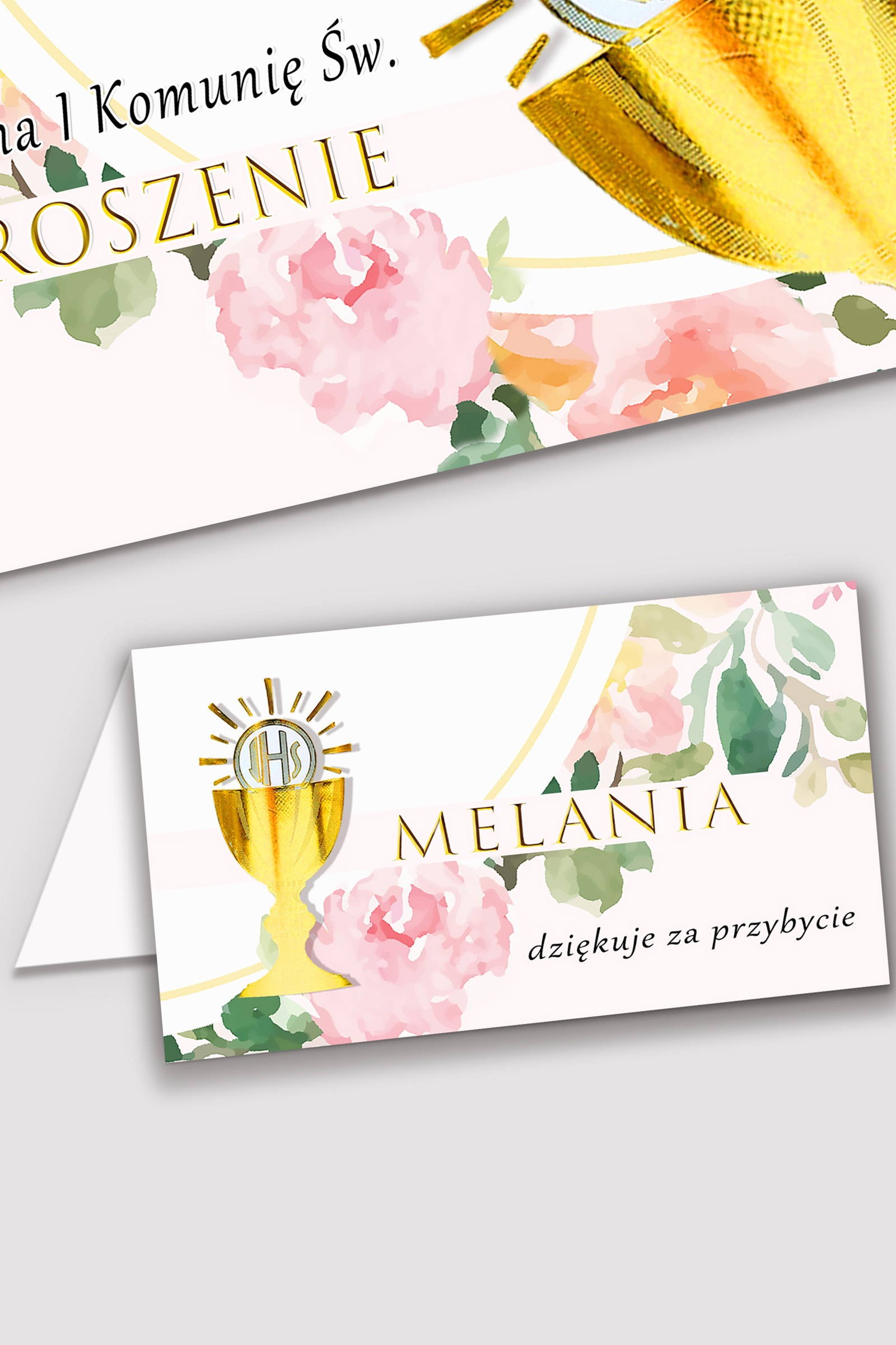 Personalizowane winietki komunijne - Akwarelka różowa - obraz 0