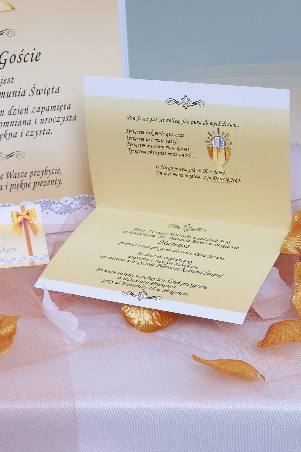 Personalizowane winietki komunijne - Koronka złota - obraz 2