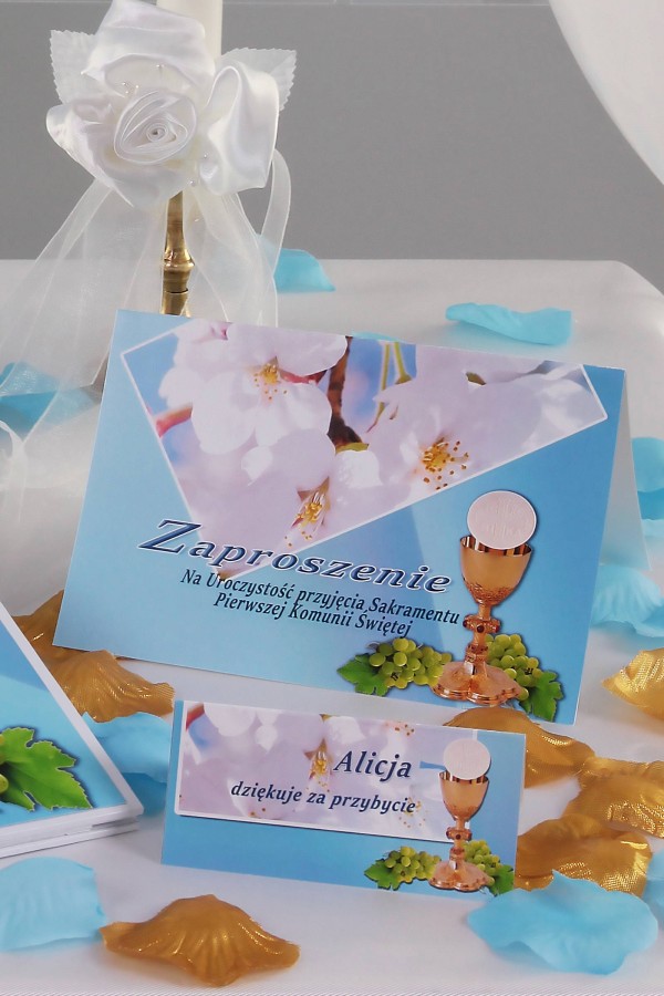 Personalizowane winietki komunijne - Turkusowa jabłoń - obraz 1