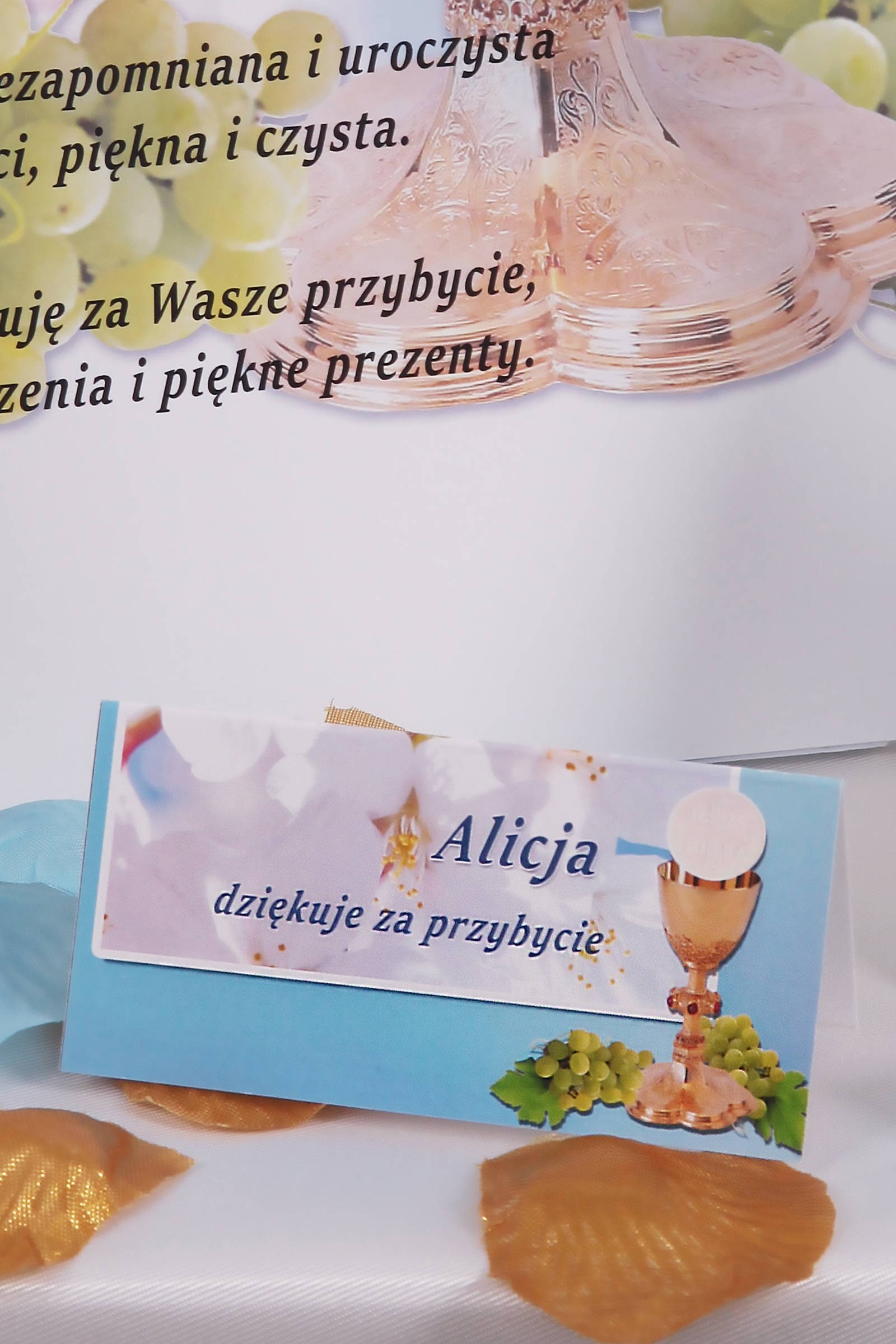 Personalizowane winietki komunijne - Turkusowa jabłoń - obraz 0