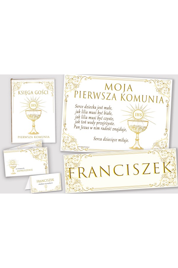 Personalizowany dekoracyjny zestaw komunijny - Royal Gold - obraz 1