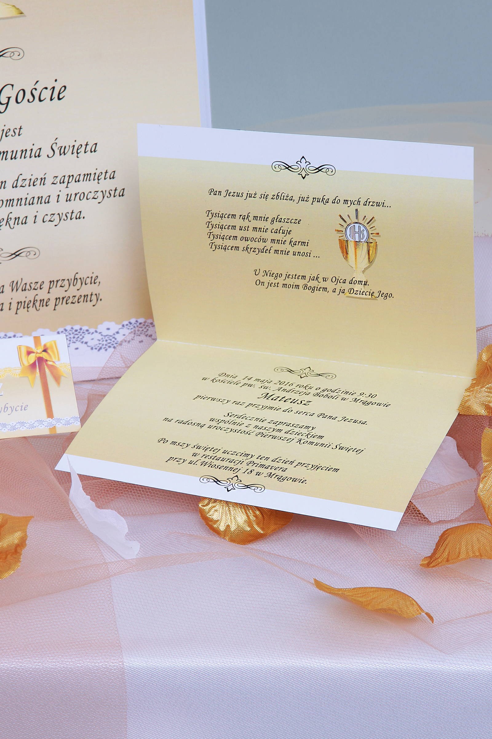 Personalizowany dekoracyjny zestaw komunijny - Koronka złota - obraz 5