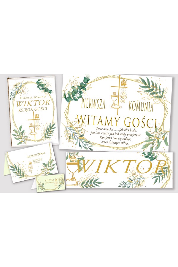 Personalizowany dekoracyjny zestaw komunijny - Złoto i gałązki - obraz 1