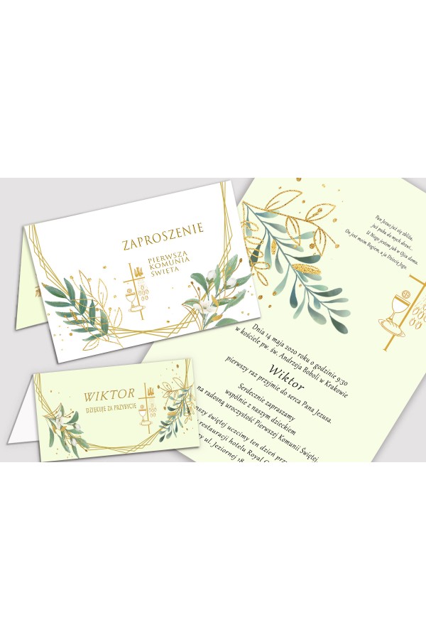 Personalizowany dekoracyjny zestaw komunijny - Złoto i gałązki - obraz 5