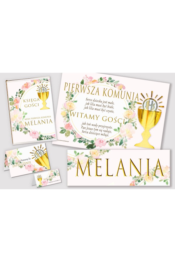 Personalizowany dekoracyjny zestaw komunijny - Akwarelka różowa - obraz 1