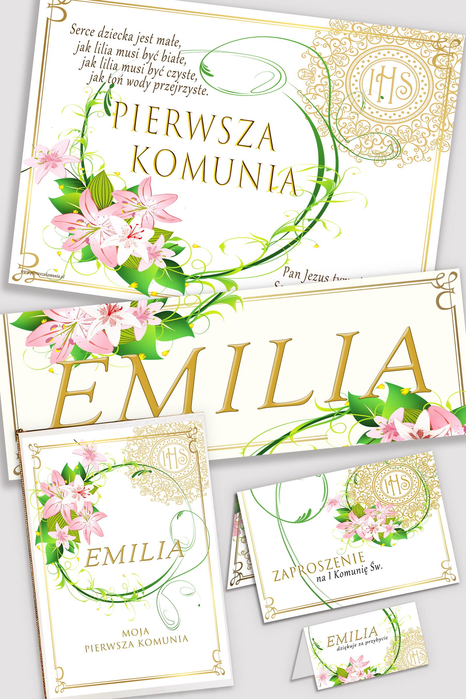 Personalizowany dekoracyjny zestaw komunijny - Delikatność lilii - obraz 0