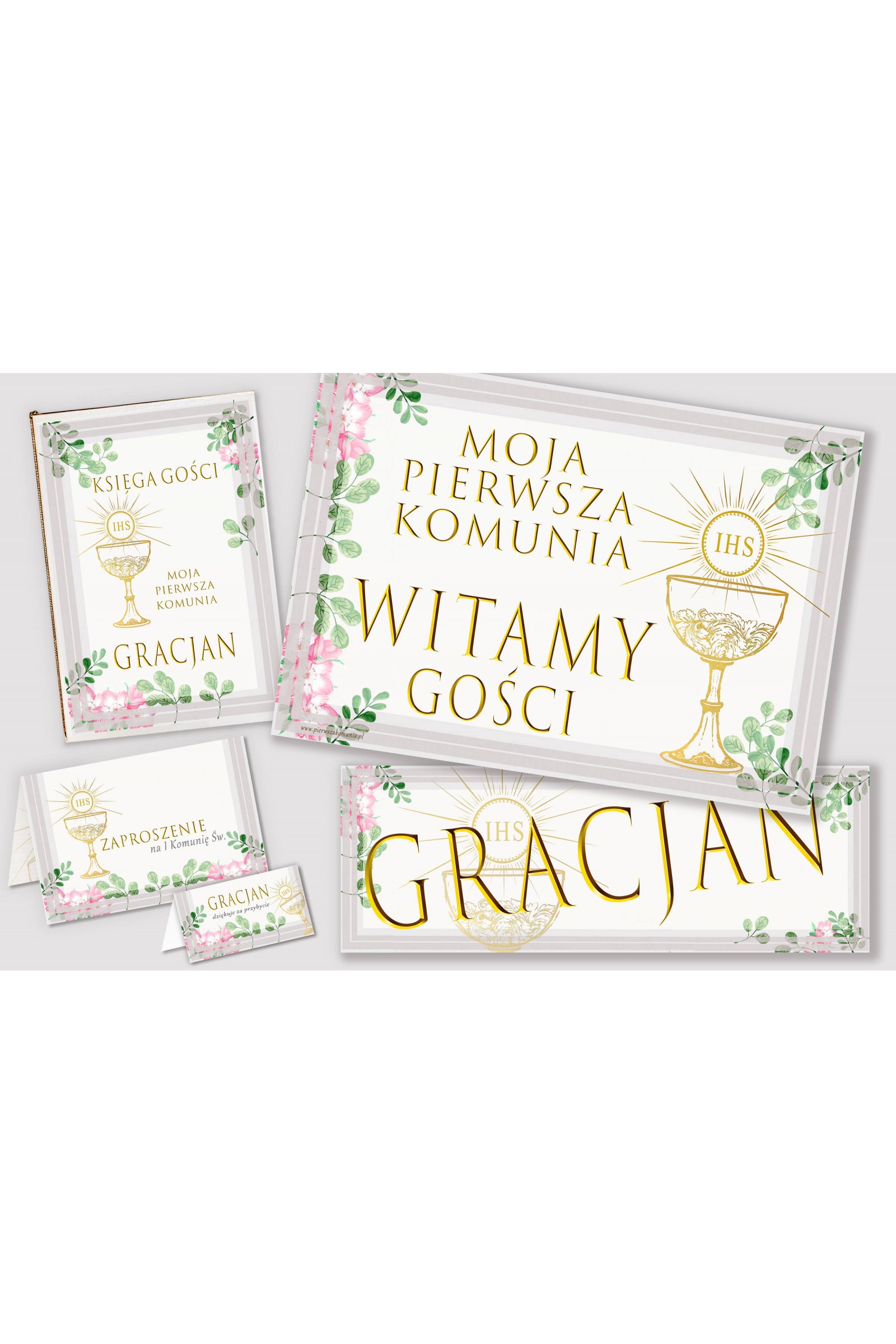 Personalizowany dekoracyjny zestaw komunijny - Fiołki akwarelka - obraz 1