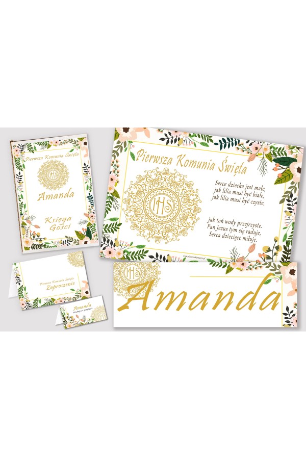Personalizowany dekoracyjny zestaw komunijny - Pastelowe maki - obraz 1