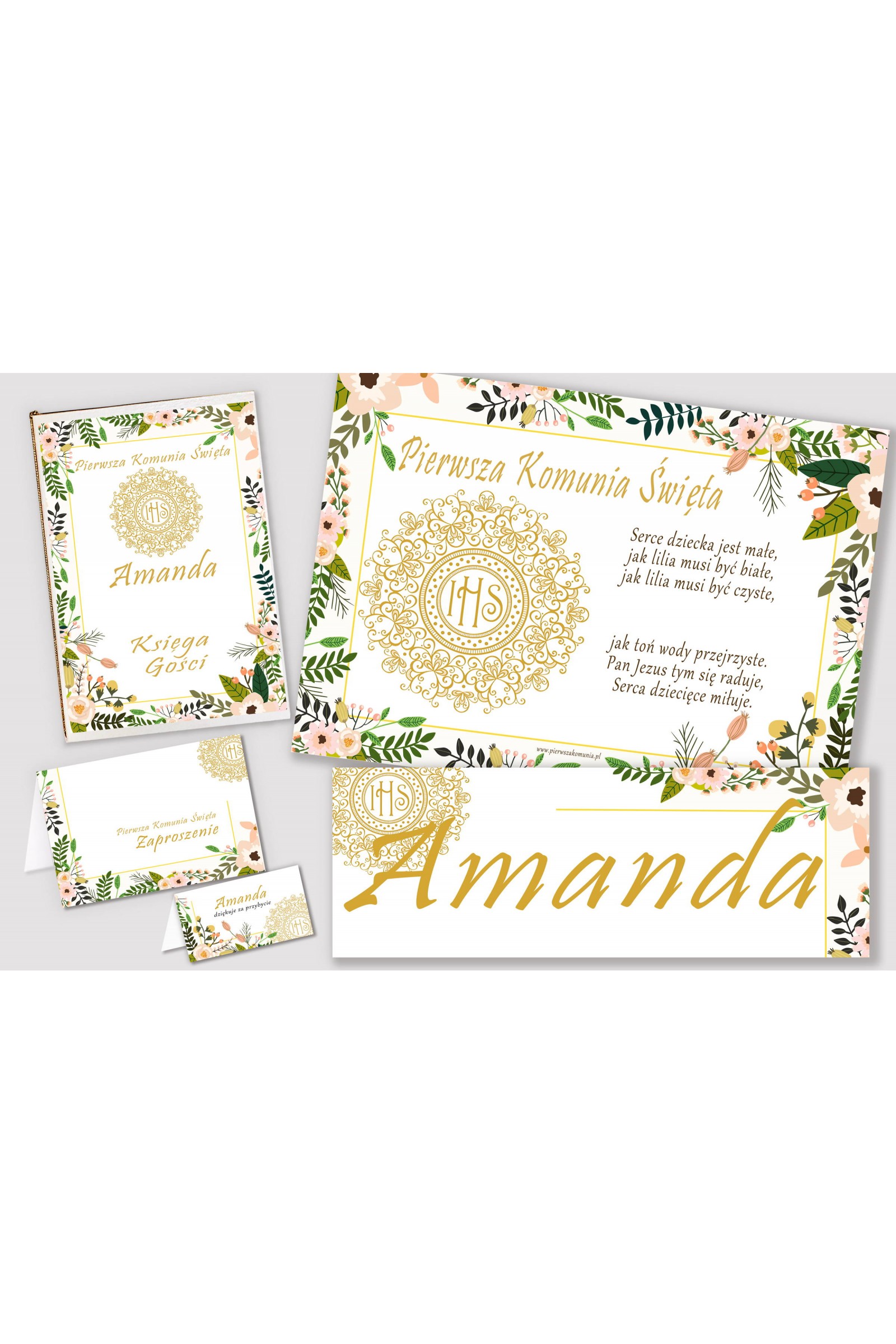 Personalizowany dekoracyjny zestaw komunijny - Pastelowe maki - obraz 1