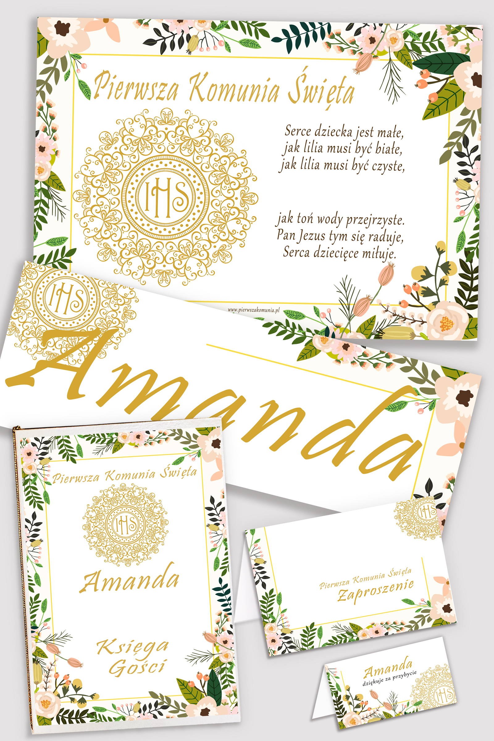 Personalizowany dekoracyjny zestaw komunijny - Pastelowe maki - obraz 0
