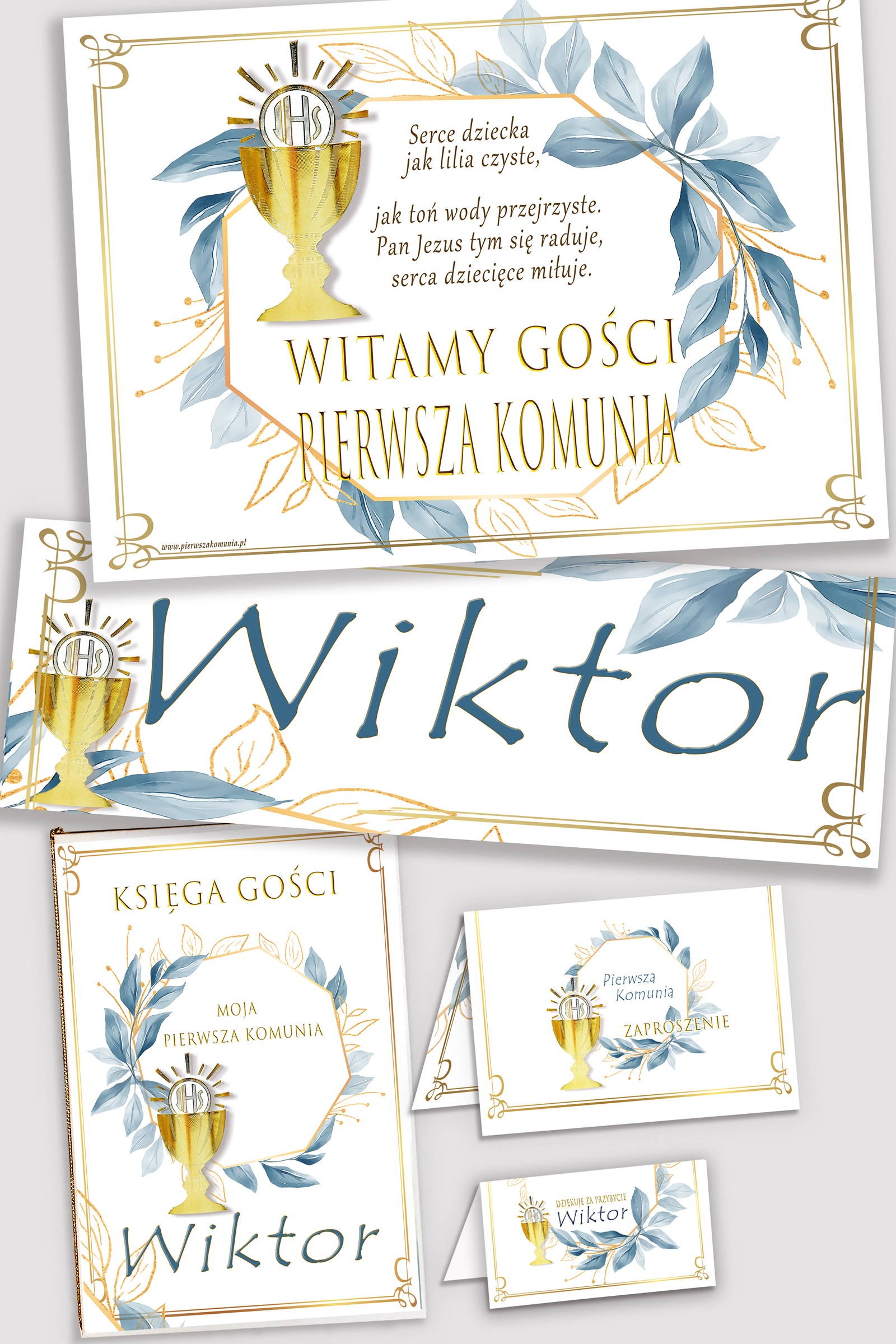 Personalizowany dekoracyjny zestaw komunijny - Złoto z nutką granatu - obraz 0