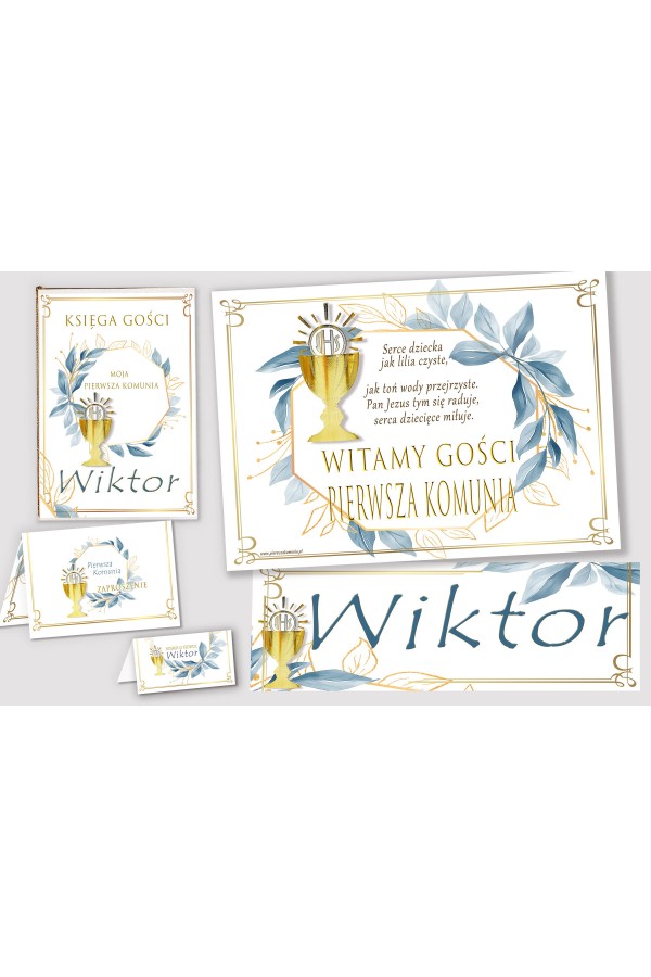 Personalizowany dekoracyjny zestaw komunijny - Złoto z nutką granatu - obraz 1