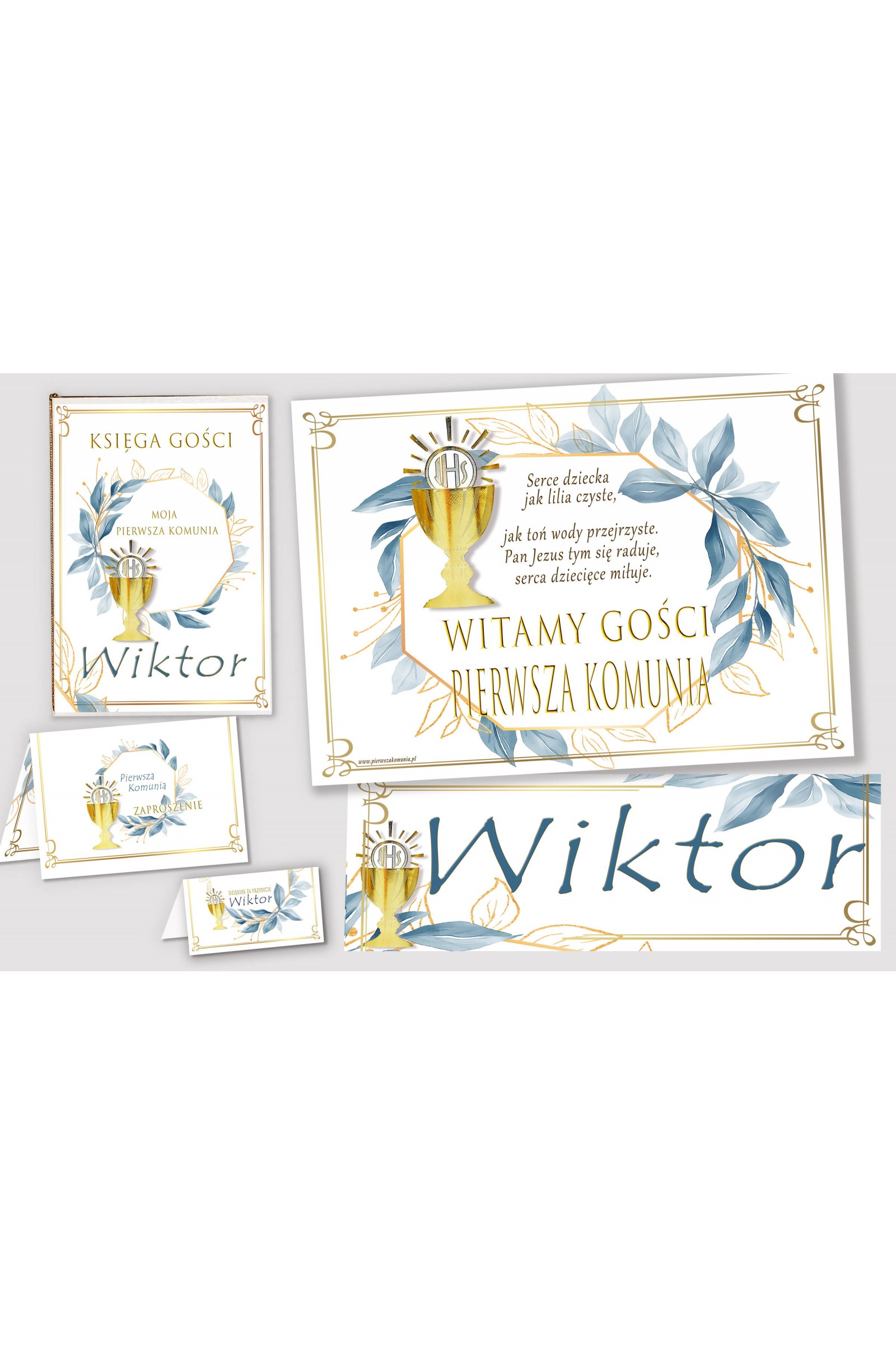 Personalizowany dekoracyjny zestaw komunijny - Złoto z nutką granatu - obraz 1
