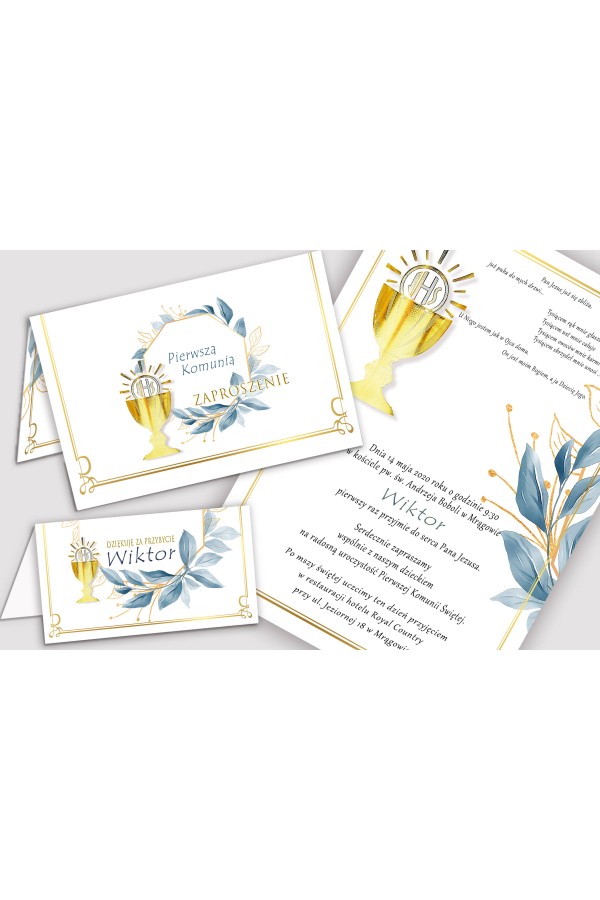 Personalizowany dekoracyjny zestaw komunijny - Złoto z nutką granatu - obraz 5