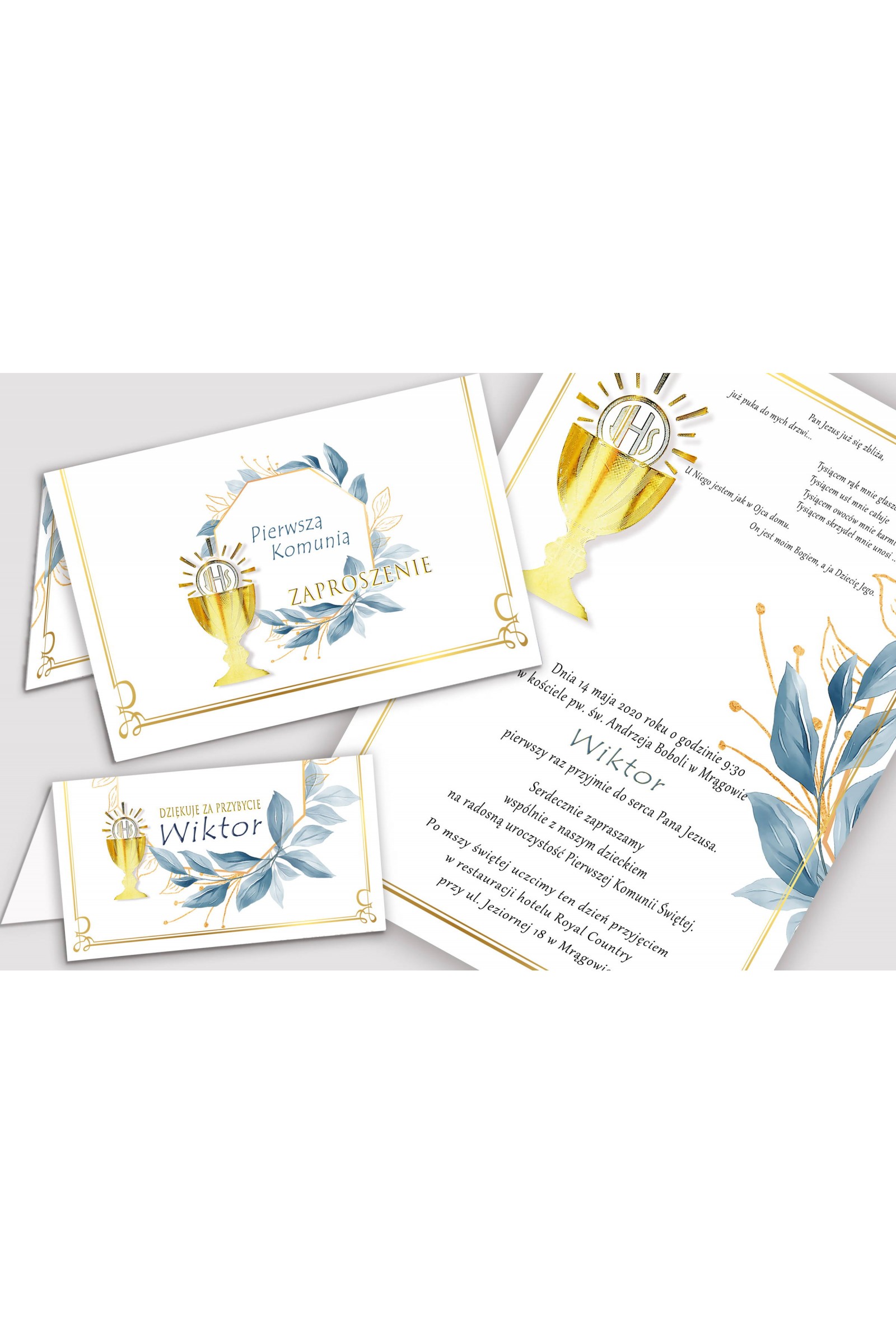 Personalizowany dekoracyjny zestaw komunijny - Złoto z nutką granatu - obraz 5