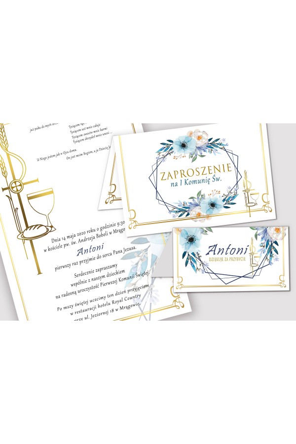 Personalizowany dekoracyjny zestaw komunijny - Błękitna akwarelka - obraz 5