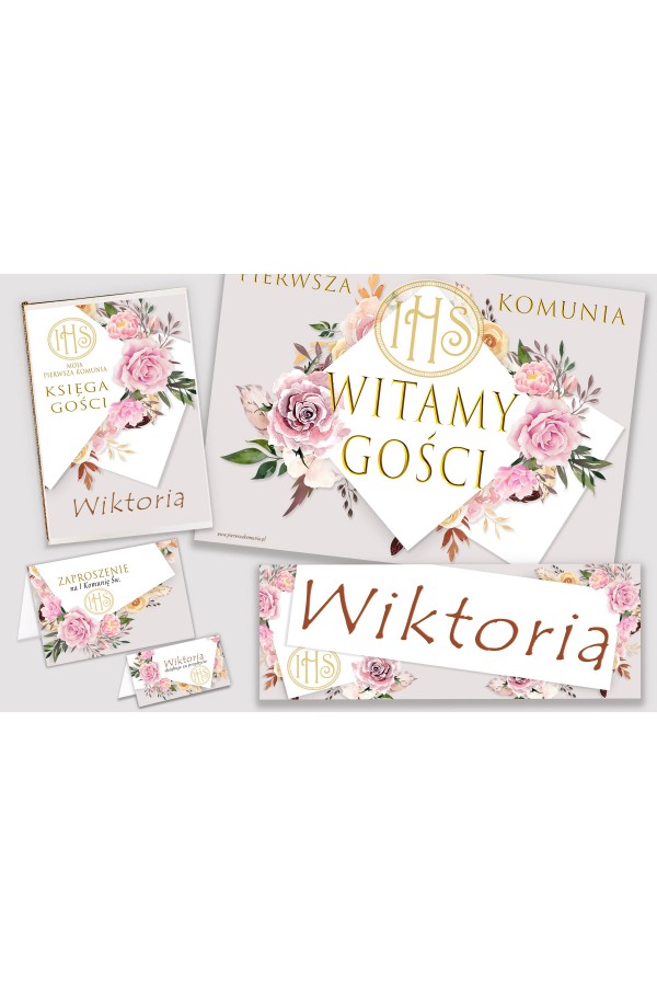 Personalizowany dekoracyjny zestaw komunijny - Piwonia i róża - obraz 1