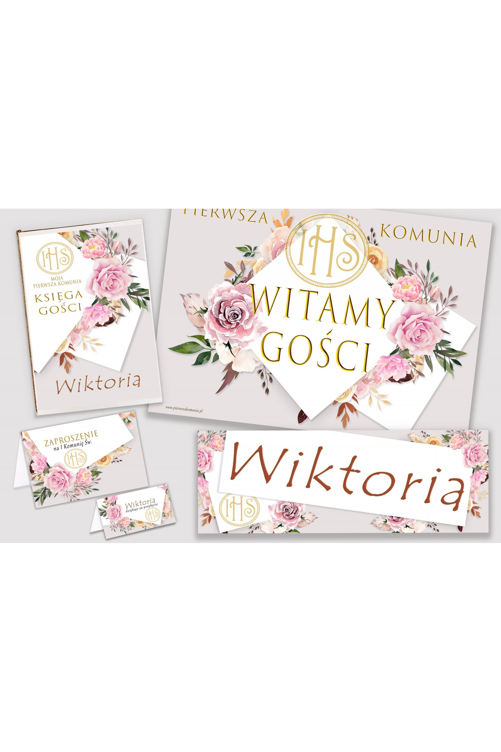Personalizowany dekoracyjny zestaw komunijny - Piwonia i róża - obraz 1