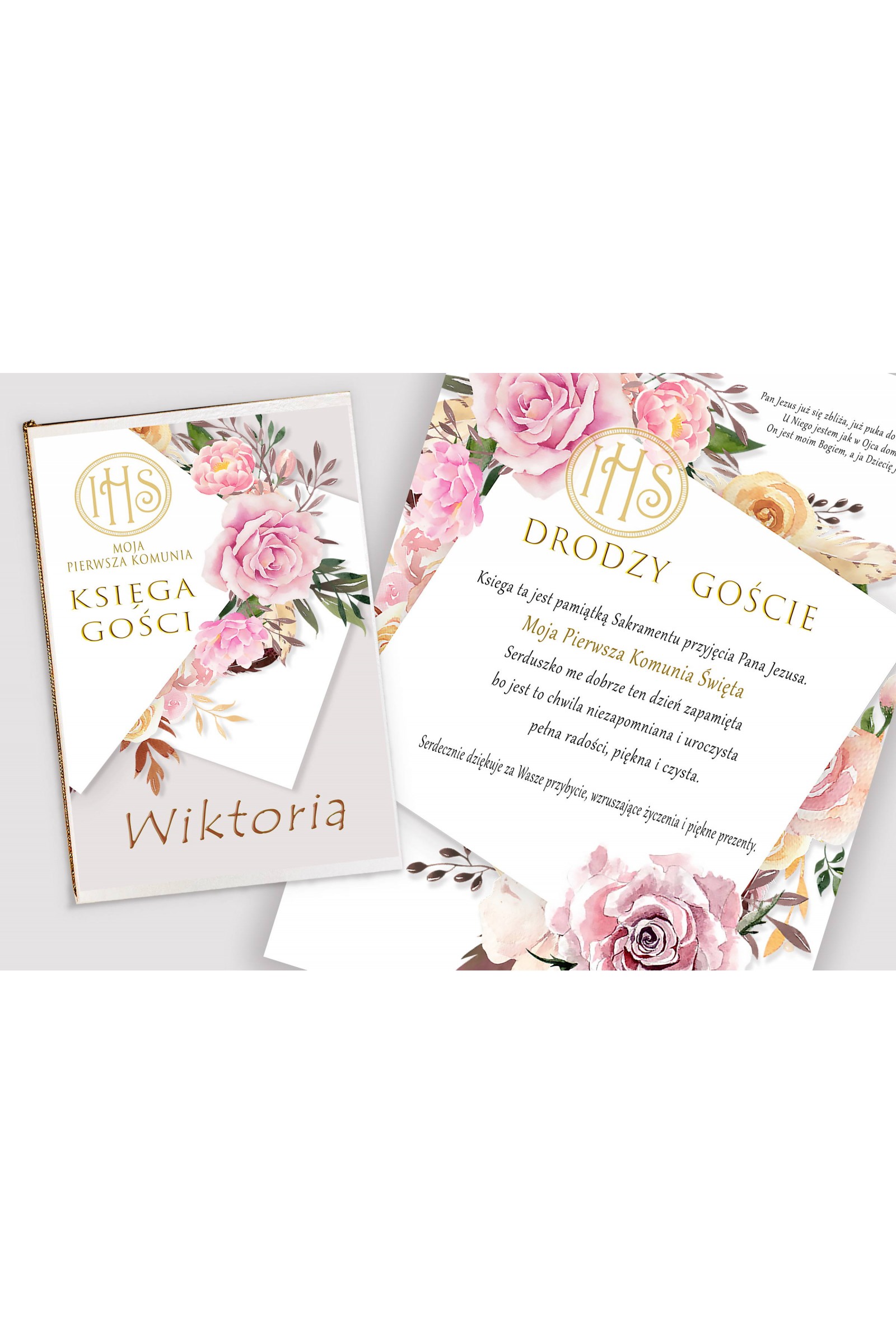 Personalizowany dekoracyjny zestaw komunijny - Piwonia i róża - obraz 4